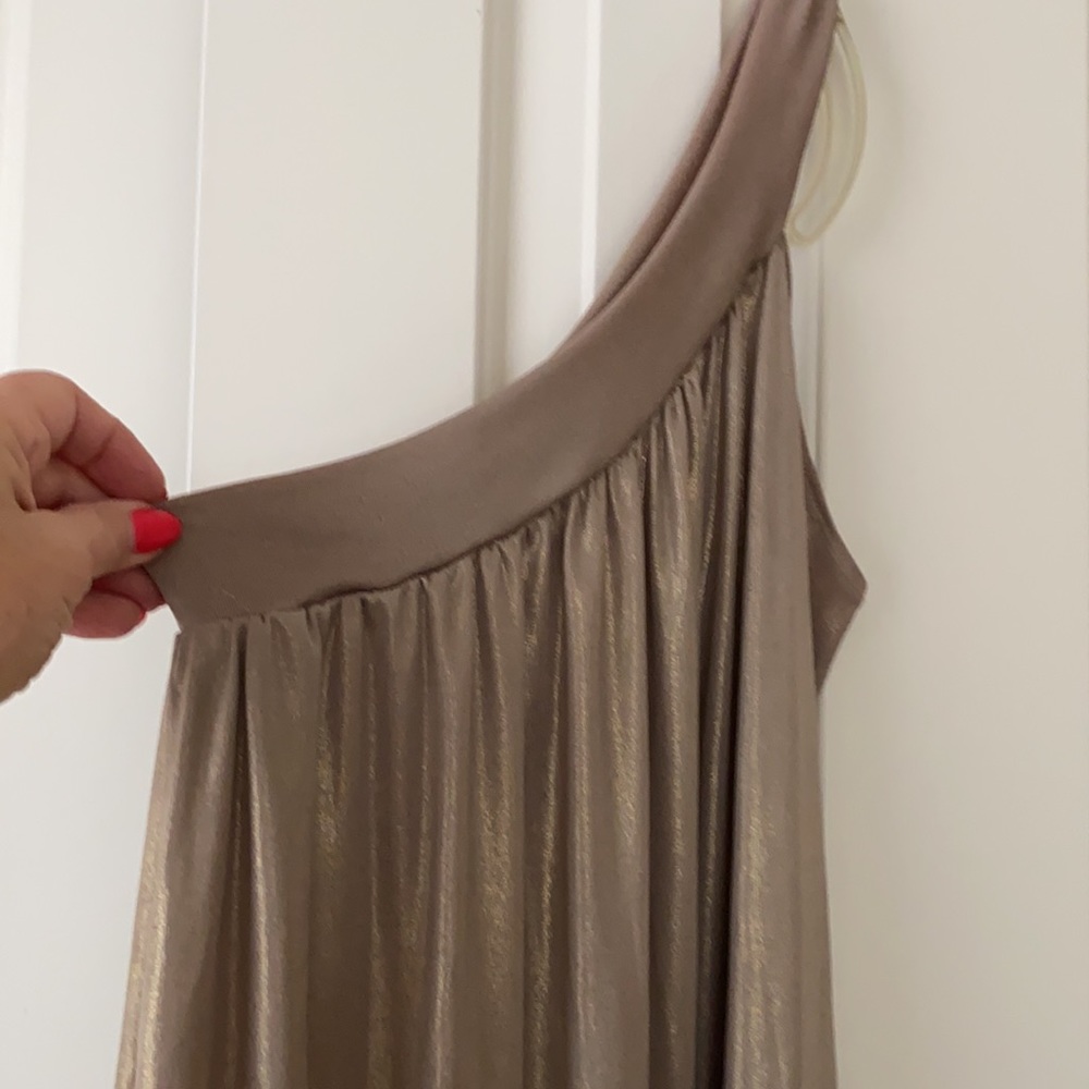 Silky soft Goddess mini dress.Muted gold metallic color.Wear loose or belted